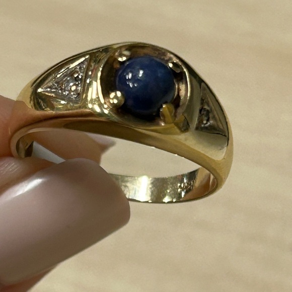 Estate 14k Yellow Gold Cabochon Blue Star SapphireRing 4.3 Grams Size 9
